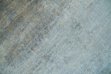 Modern abstract Blue, Aqua and Brown Hand Knotted 8x10 wool and Art silk Area Rug