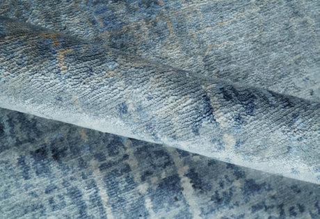 Modern abstract Blue, Aqua and Brown Hand Knotted 8x10 wool and Art silk Area Rug