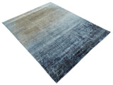 Modern abstract Blue, Aqua and Brown Hand Knotted 8x10 wool and Art silk Area Rug
