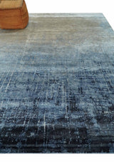 Modern abstract Blue, Aqua and Brown Hand Knotted 8x10 wool and Art silk Area Rug-Area Rug-Parc Decor