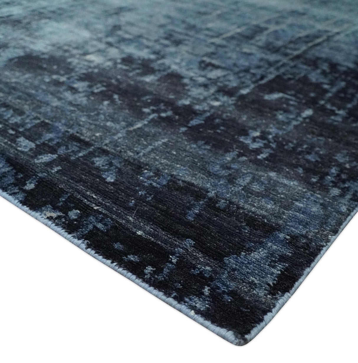 Modern abstract Blue, Aqua and Brown Hand Knotted 8x10 wool and Art silk Area Rug-Area Rug-Parc Decor