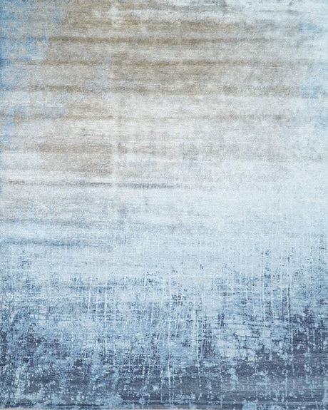 Modern Abstract Blue Hand Knotted bamboo Silk 8x10 Area Rug
