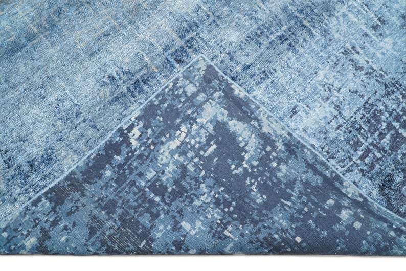 Modern Abstract Blue Hand Knotted bamboo Silk 8x10 Area Rug