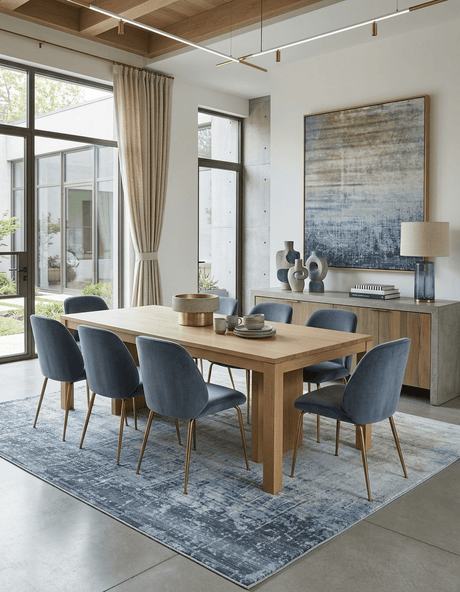 Modern Abstract Blue Hand Knotted bamboo Silk 8x10 Area Rug