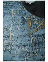 Modern Abstract Blue Hand Loom Blue and Ivory Bamboo Silk 8x10 Area Rug