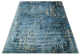 Modern Abstract Blue Hand Loom Blue and Ivory Bamboo Silk 8x10 Area Rug