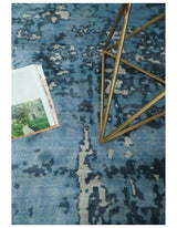 Modern Abstract Blue Hand Loom Blue and Ivory Bamboo Silk 8x10 Area Rug