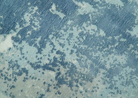 Modern Abstract blue, Ivory and Silver 4x6 Hand Knotted wool Area Rug