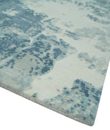 Modern Abstract blue, Ivory and Silver 4x6 Hand Knotted wool Area Rug