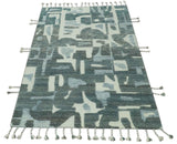 Modern abstract Carved Texture Green, Ivory and Silver 5x8 Hand Knotted Wool Area Rug