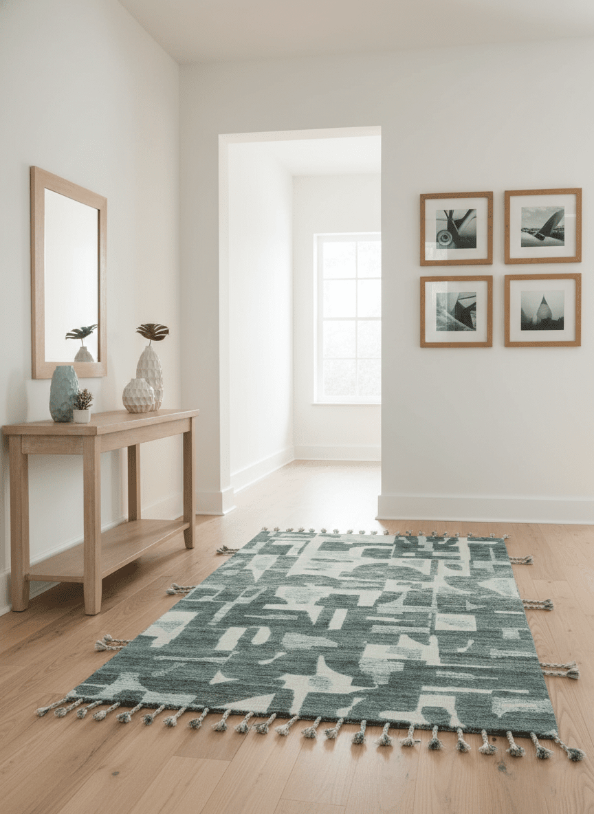 Modern abstract Carved Texture Green, Ivory and Silver 5x8 Hand Knotted Wool Area Rug