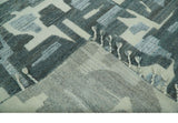 Modern abstract Carved Texture Green, Ivory and Silver 5x8 Hand Knotted Wool Area Rug