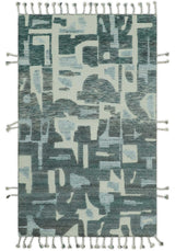Modern abstract Carved Texture Green, Ivory and Silver 5x8 Hand Knotted Wool Area Rug