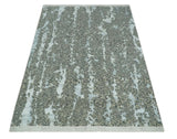 Modern Abstract Charcoal, Beige and Silver Hand Knotted 5.6x8 wool and Bamboo Silk area Rug