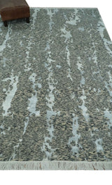Modern Abstract Charcoal, Beige and Silver Hand Knotted 5.6x8 wool and Bamboo Silk area Rug