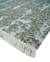 Modern Abstract Charcoal, Beige and Silver Hand Knotted 5.6x8 wool and Bamboo Silk area Rug