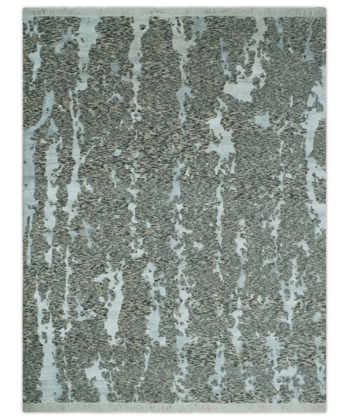 Modern Abstract Charcoal, Beige and Silver Hand Knotted 5.6x8 wool and Bamboo Silk area Rug