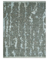 Modern Abstract Charcoal, Beige and Silver Hand Knotted 5.6x8 wool and Bamboo Silk area Rug
