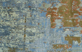 Modern Abstract Design Beige And Blue 8x10 Hand Knotted Wool, Art Silk Rug