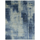 Modern Abstract Design Beige And Blue 9x12 Hand Knotted Bamboo Silk Area Rug