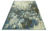 Modern Abstract Design Beige And Blue 9x12 Hand Knotted Wool Area Rug