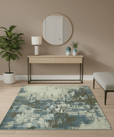 Modern Abstract Design Beige And Blue 9x12 Hand Knotted Wool Area Rug