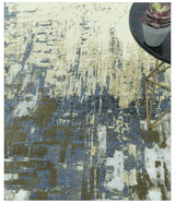 Modern Abstract Design Beige And Blue 9x12 Hand Knotted Wool Area Rug