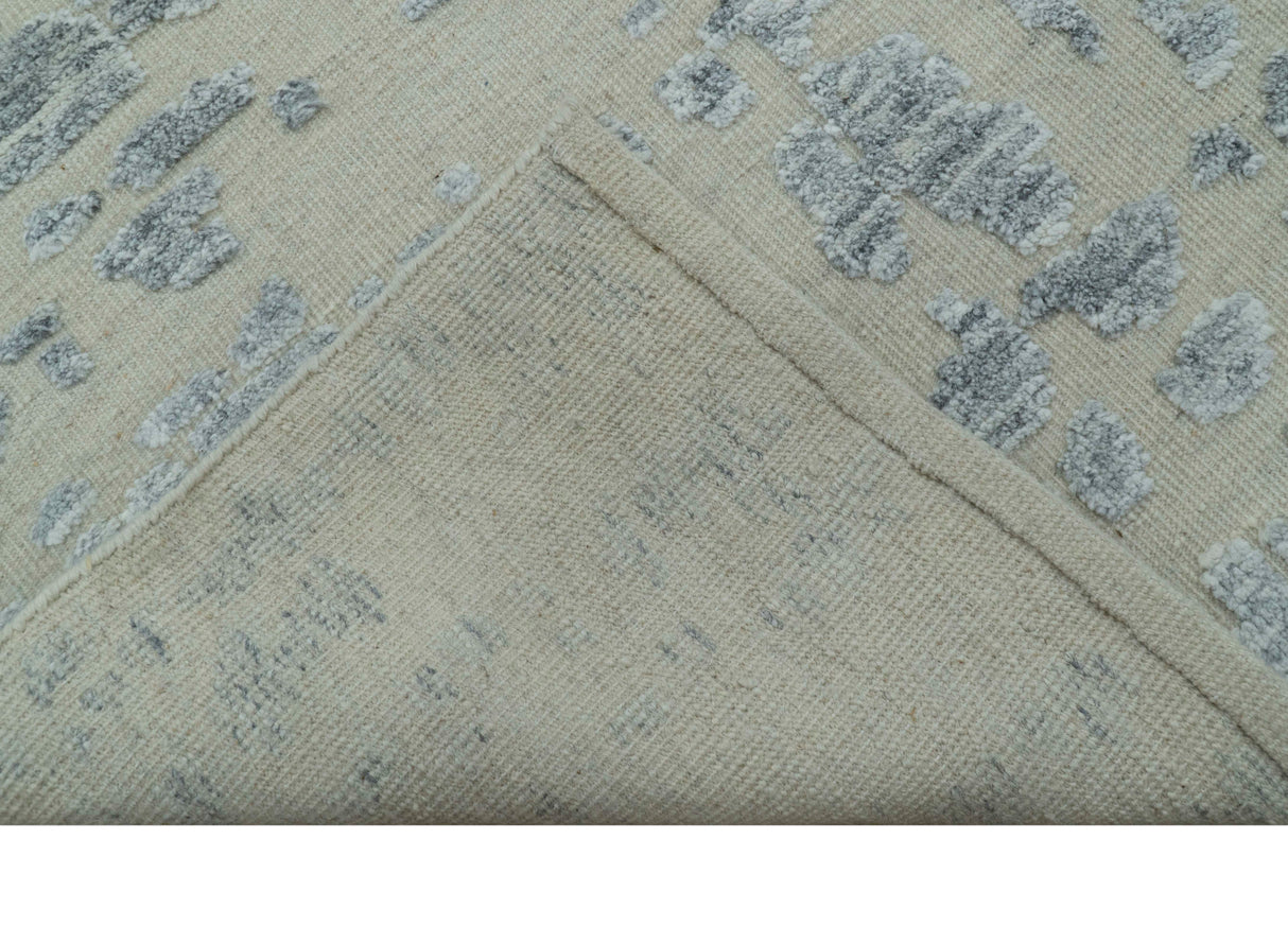 Modern Abstract Design Beige And Gay 8x10 Hand Knotted Wool Area Rug