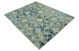 Modern Abstract Design Blue And Beige Hand Knotted 8x10 Wool And Real Silk Area Rug