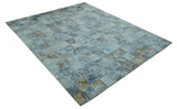 Modern Abstract Design Blue And Brown 8x10 Hand Knotted Wool Area Rug