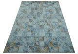Modern Abstract Design Blue And Brown 8x10 Hand Knotted Wool Area Rug