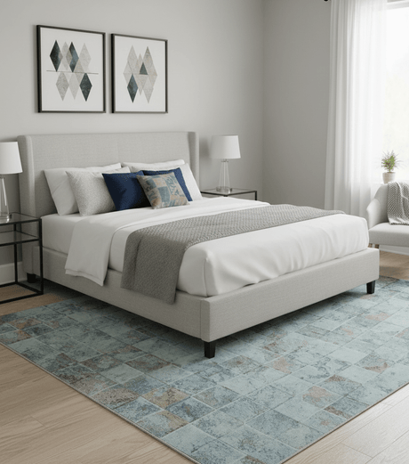 Modern Abstract Design Blue And Brown 8x10 Hand Knotted Wool Area Rug