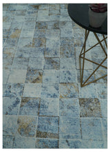 Modern Abstract Design Blue And Brown 8x10 Hand Knotted Wool Area Rug