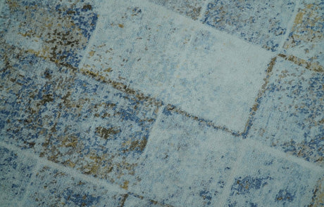 Modern Abstract Design Blue And Brown 8x10 Hand Knotted Wool Area Rug