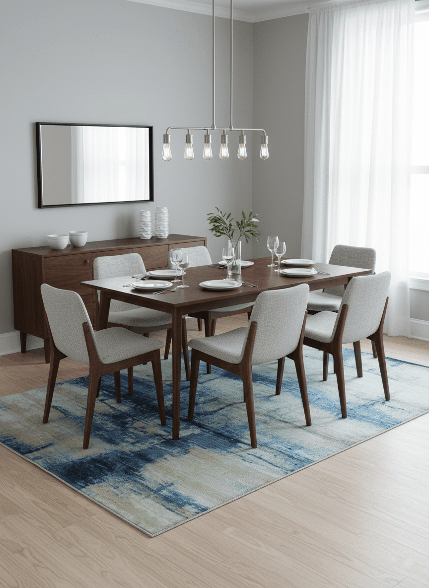 Modern Abstract Design Blue And Ivory Hand Knotted 6x9 Bamboo Silk Area Rug