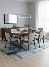 Modern Abstract Design Blue And Ivory Hand Knotted 6x9 Bamboo Silk Area Rug