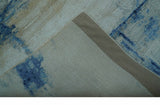 Modern Abstract Design Blue And Ivory Hand Knotted 6x9 Bamboo Silk Area Rug