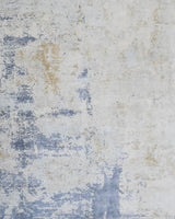 Modern Abstract Design Blue and Ivory Hand Loomed Art Silk Area Rug