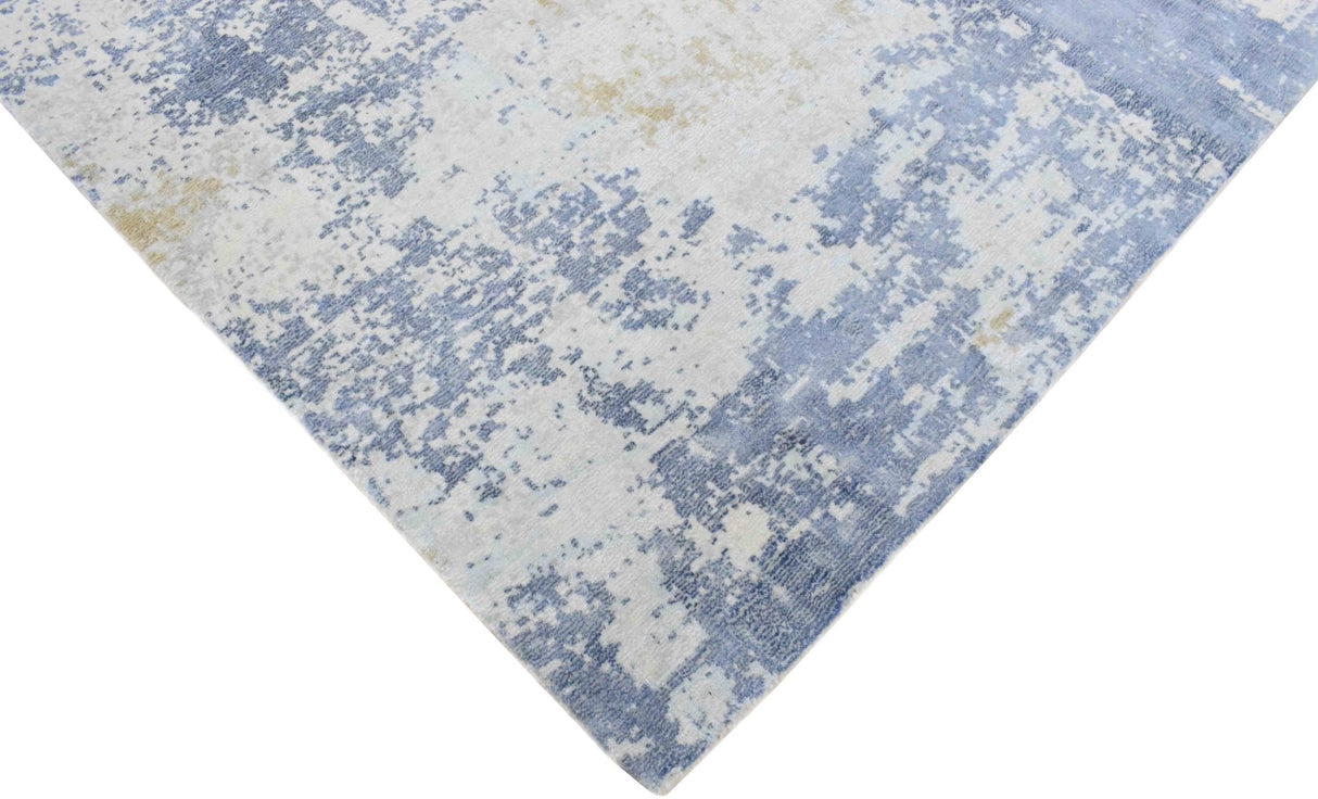 Modern Abstract Design Blue and Ivory Hand Loomed Art Silk Area Rug-Area Rug-Parc Decor