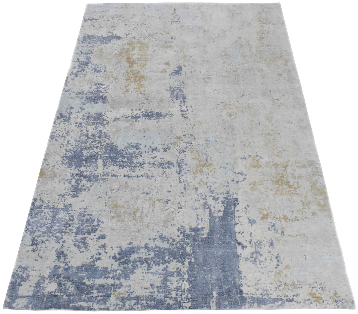 Modern Abstract Design Blue and Ivory Hand Loomed Art Silk Area Rug-Area Rug-Parc Decor