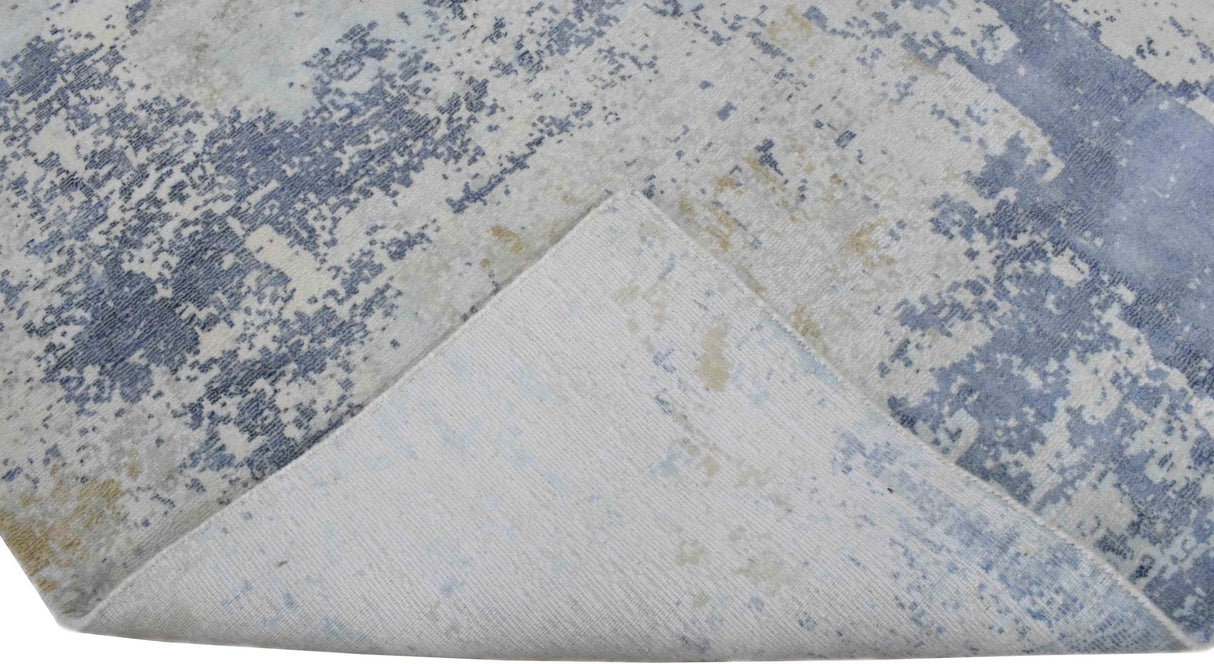 Modern Abstract Design Blue and Ivory Hand Loomed Art Silk Area Rug-Area Rug-Parc Decor