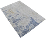 Modern Abstract Design Blue and Ivory Hand Loomed Art Silk Area Rug-Area Rug-Parc Decor