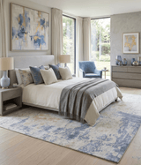 Modern Abstract Design Blue and Ivory Hand Loomed Art Silk Area Rug