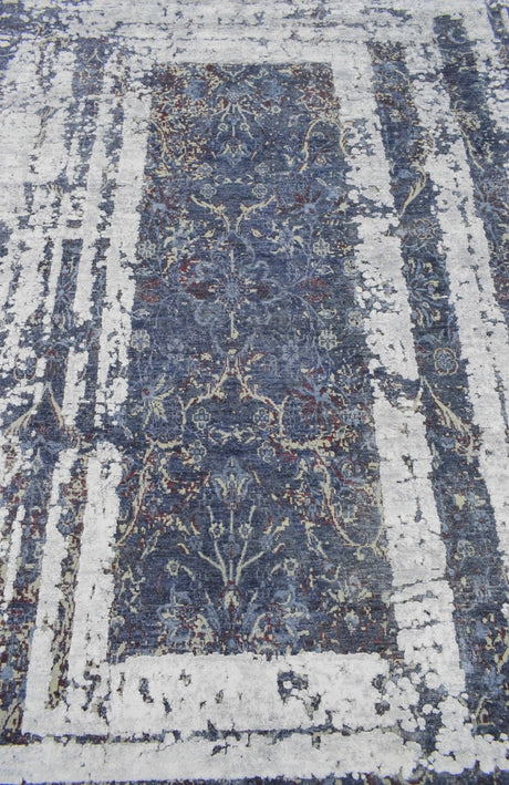 Modern Abstract Design Blue Hand Knotted 8x10 Wool Area Rug
