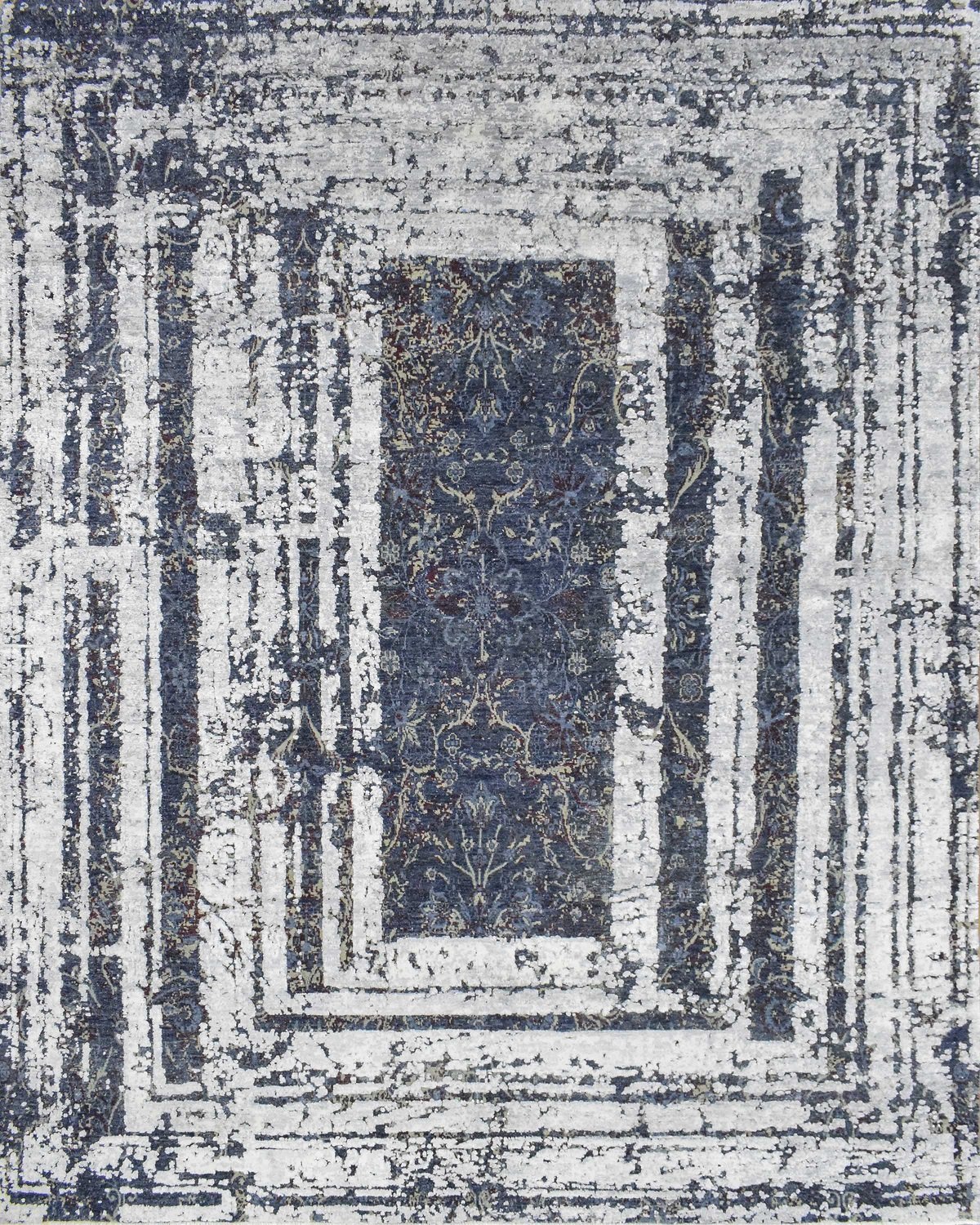 Modern Abstract Design Blue Hand Knotted 8x10 Wool Area Rug