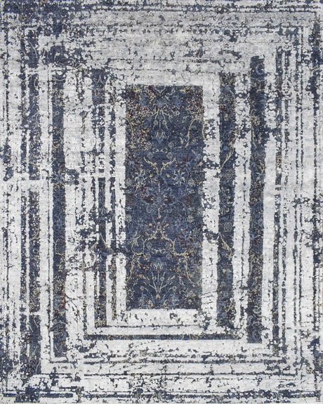 Modern Abstract Design Blue Hand Knotted 8x10 Wool Area Rug