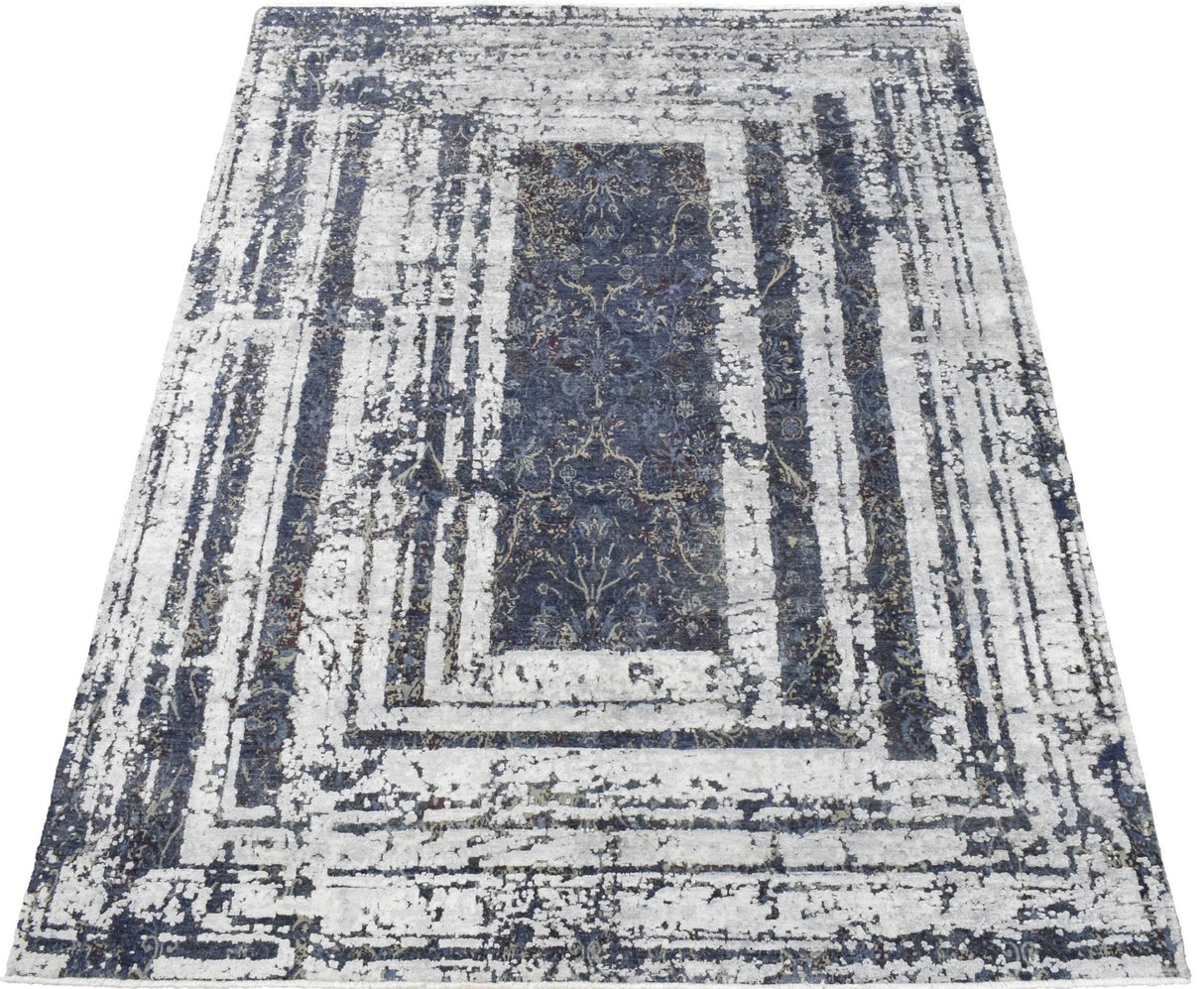 Modern Abstract Design Blue Hand Knotted 8x10 Wool Area Rug