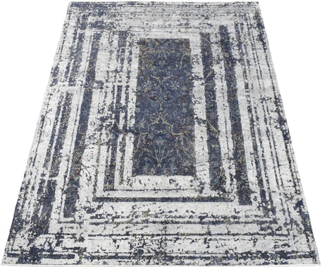 Modern Abstract Design Blue Hand Knotted 8x10 Wool Area Rug