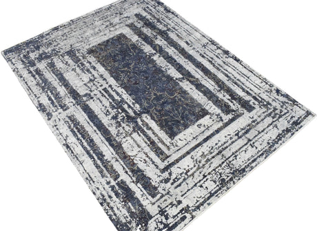 Modern Abstract Design Blue Hand Knotted 8x10 Wool Area Rug