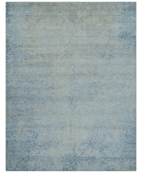 Modern Abstract Design Gray And Blue 10x13 Hand Knotted Bamboo Silk Area Rug